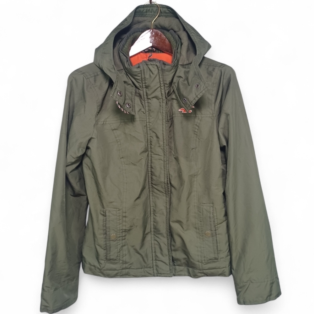 Hollister Girls Youth Large Green Hooded Winter Jacket Fleece Lined Zip Up Coat